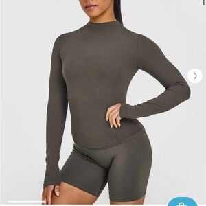 Oner Active MELLOW RIB MOCK NECK LONG SLEEVE TOP Deep Taupe